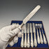 Late 19th Century British Antique White Mother of Pearl Handle Fruit Cutlery Set of 6 Pairs with Tray